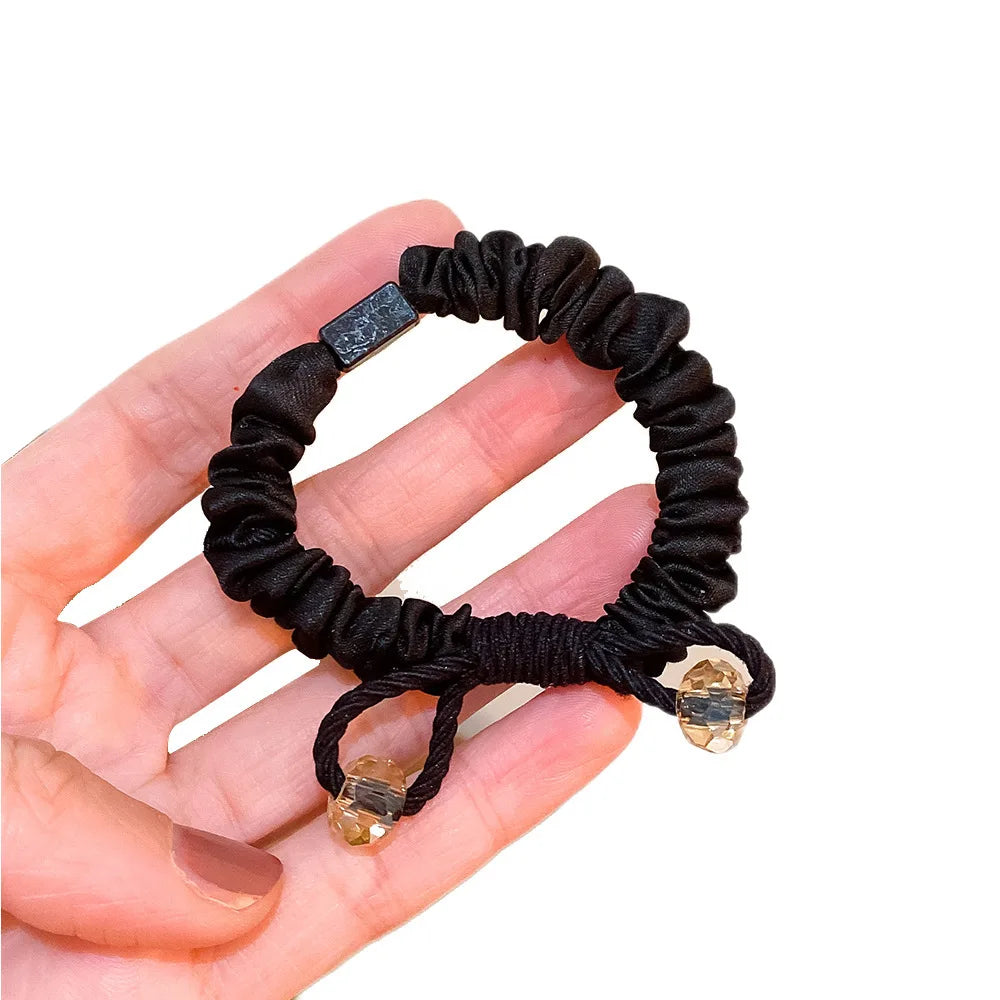 MIO Wholesale Fashion Crystal Elastic Hair Ties Simple Solid Color Handmade Hair Band Korean Thick Rubber Band for Women