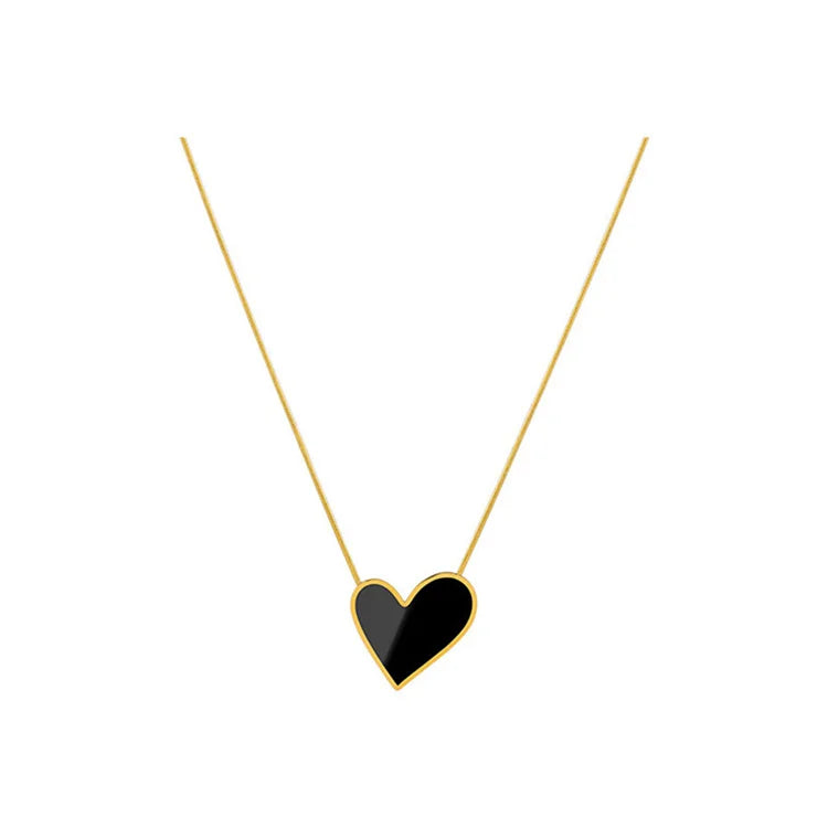 Hot Selling Stainless Steel Snake Chain Love Heart Shaped Necklace 18k Gold Plated Black Heart Pendant Necklace