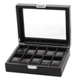 10 Slot Professional Black Leather Carbon Fiber Pu Wrist Watch Organizer Display Storage Box With Red Sewing