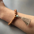 Jasper 27 Wooden Bead Bracelet with Tassel Natural Earthy Bohemian Fragrant Sandalwood Mala Beads Yoga Gift Healing Jewelry