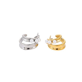 Tarnish Free Fashion Stainless Steel Metal Stud Earring with Pearl Stud Layer Earrings