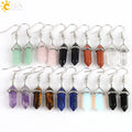 CSJA Hot Natural Hexagonal Stone Earrings Quartz Bullet Shaped Healing Point Dangle Fishhook Earring Wholesale E086