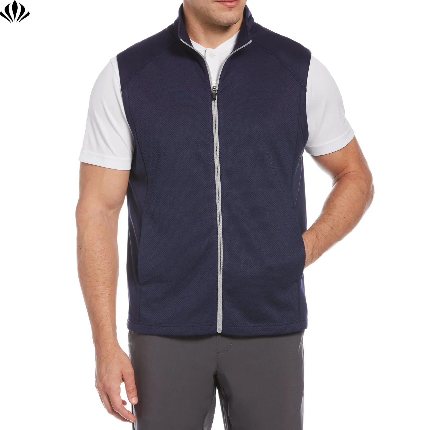 New Design Men's Custom Logo Polyester Mock Neck Zip up Fleece Golf Vest