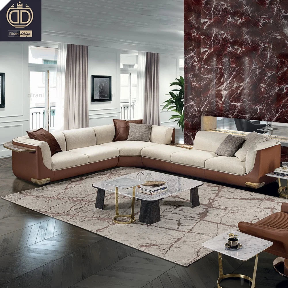 Modern Leather Tufted Modular L-Shaped Sofa Set with Sponge Filling for Apartment and Villa Luxury Living Room Furniture