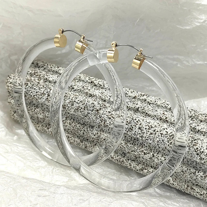 Luoyan Fashion Summer Transparent Clear Big Hoop Earrings Stainless Steel Acrylic Gold Plated Colorful Resin Hoop Earrings 2023