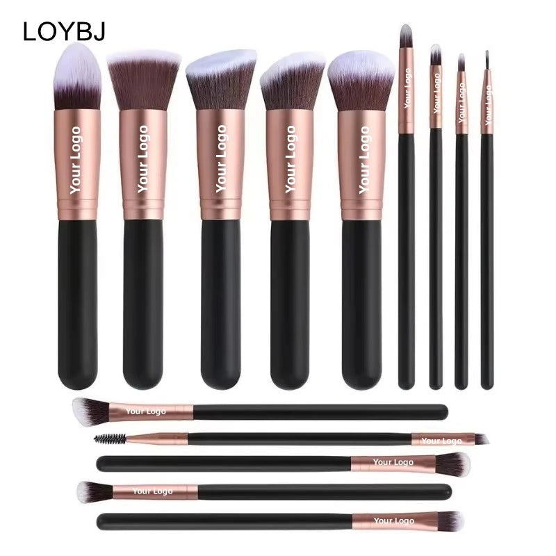 14pcs Professional Soft Synthetic Hair Wood Handle Fan Brush Set Private Label Face Concealer Powder Foundation Eye Shadow