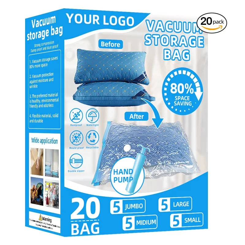 New PE PA Portable Large Garment Baby Foam Mattress 20 Pack Vacuum Storage Bags for Clothes Electric Air Pump for Living Room