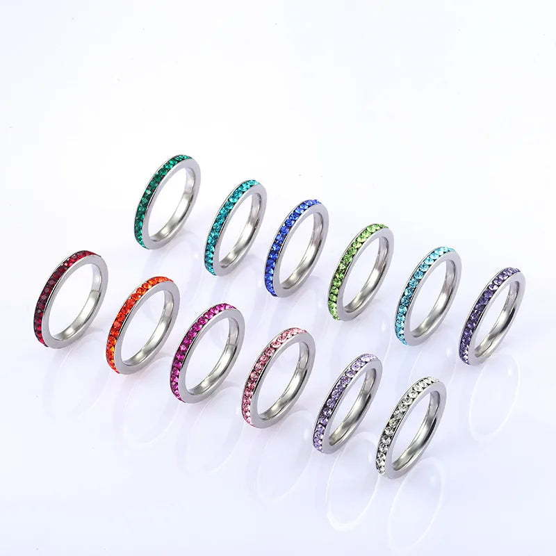 Delicate Colorful Crystal Diamond Stainless Steel Birthstone Rings for Women Gift Wholesale