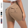 High Waist Active Wear Butt Lift Button Women's Yoga Shorts With Back Pockets Sports Fitness Running Gym Yoga Shorts