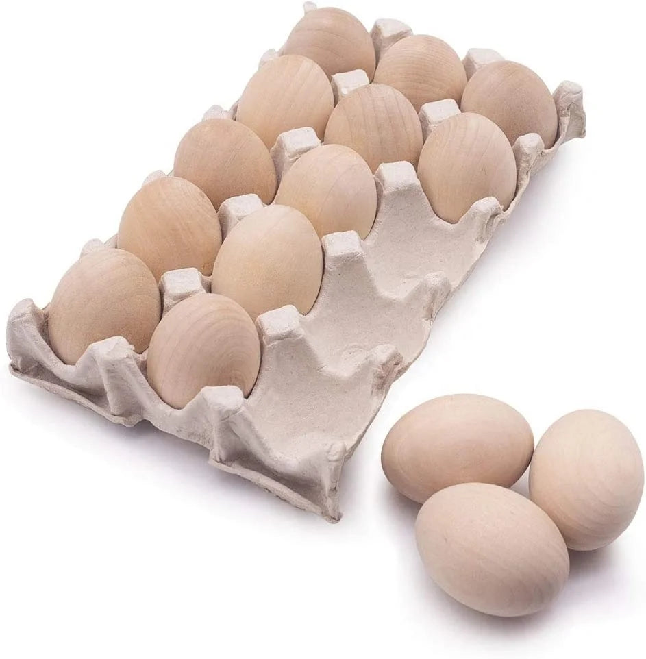 Handmade Unpainted Wooden Easter Eggs for Children DIY Game Kitchen Craft Adornment Wood Eggs for Encouraging Hens