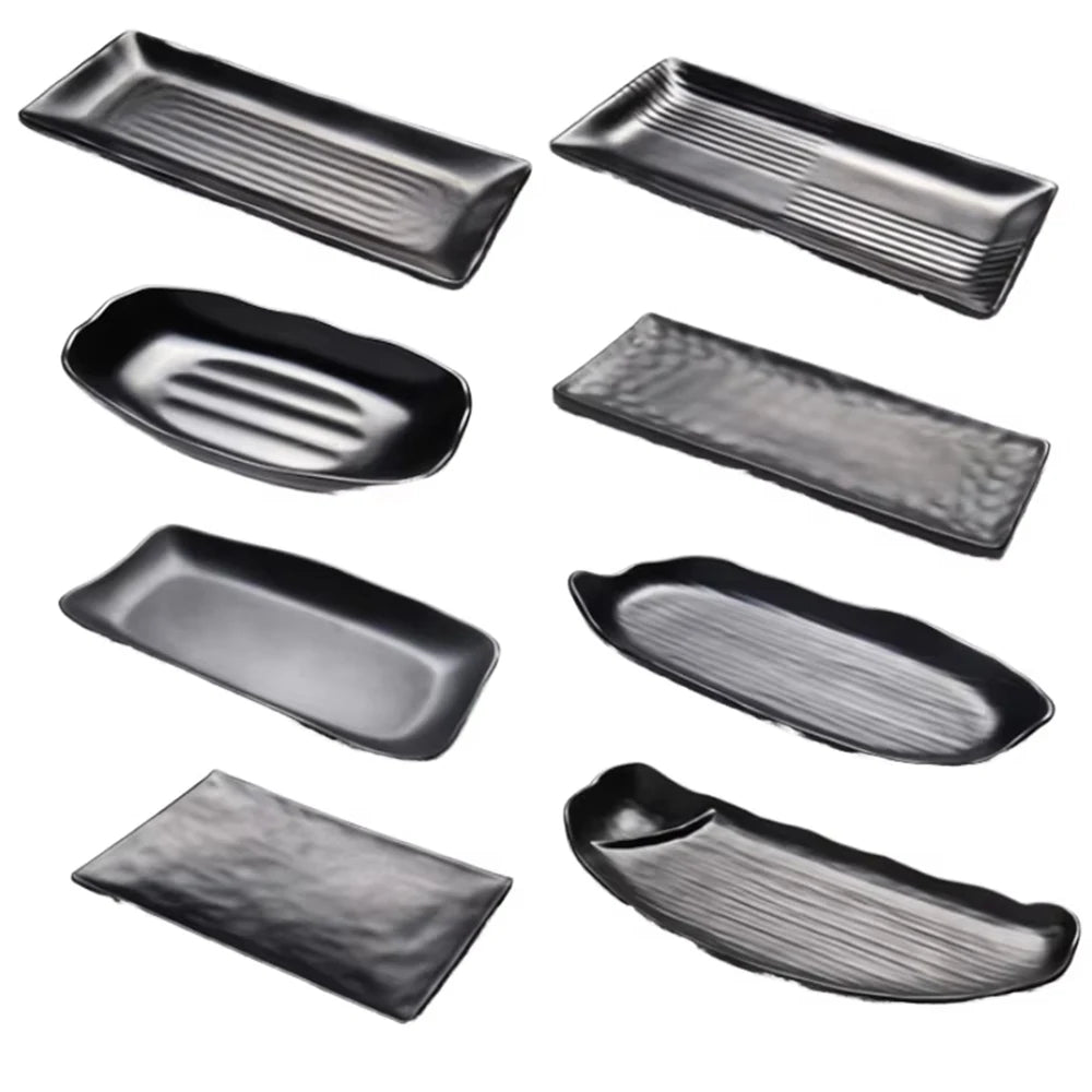 Custom Restaurant Dinnerware Unbreakable Japanese Black Rectangle Melamine Dinner Plate