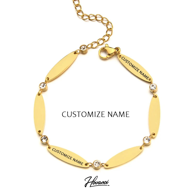 HOVANCI Mother Day's Gift Custom Name Bracelet 18K Gold Plated Stainless Steel Blank Name Laser Bracelet