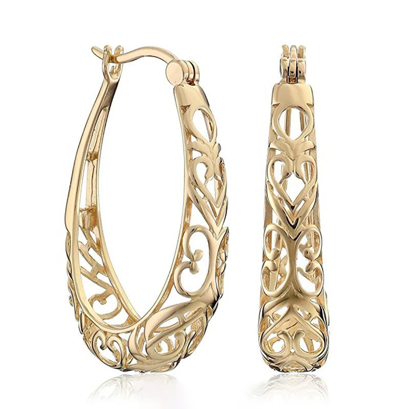 CAOSHI New Retro Refine Hollow Vintage Carved Big Noble Earrings Lady Girls Gold Hoop Earrings Women
