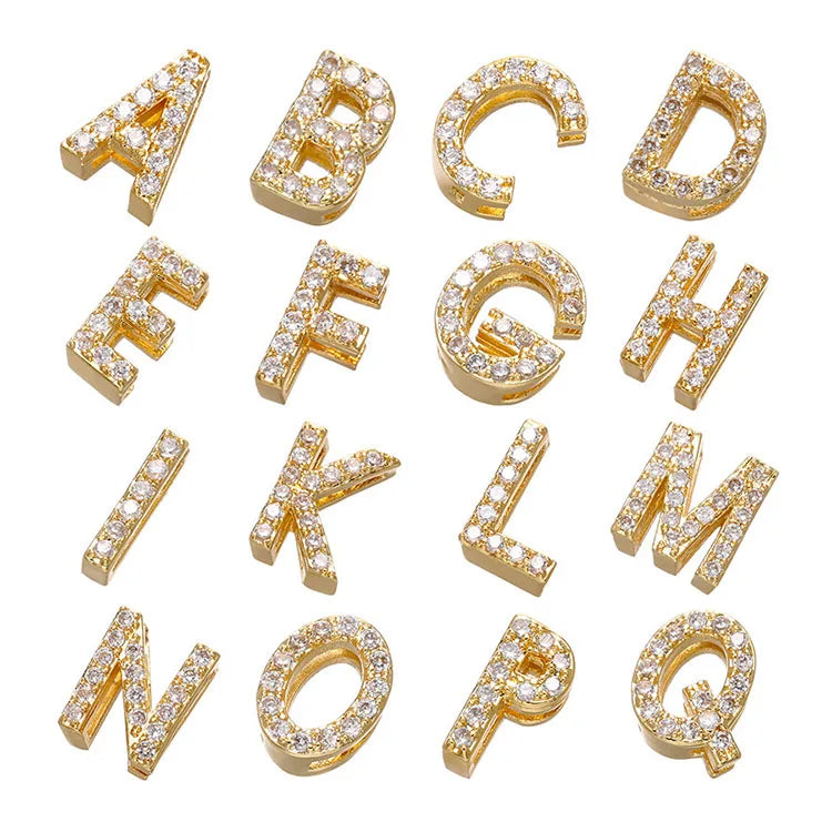 CZ8124 High Quality Small Thin Mini 18k Gold Plated Brass CZ Micro Pave Small Alphabet Initial Letter Charm Pendant