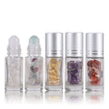 Roller Bottles 5 ml Clear Gemstone Roller Ball Glass Essential Oil Roll on Bottle With Crystal Chips Inside/matte Gold Cap