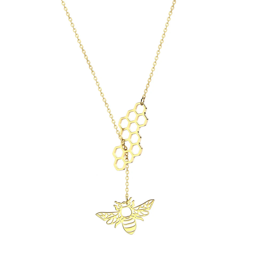 Wearable Ecosystem Story Animal Series Jewelry Pretty Hollow Bumble Bee Honeycomb Pendant Necklace