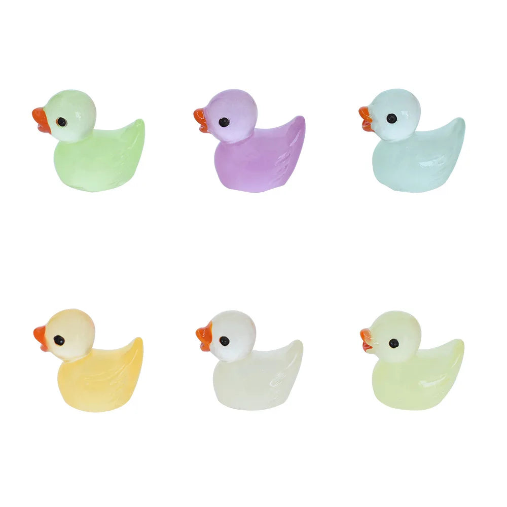 Resin Animal Ducks Luminous Hand-painted 3D Miniature Figures for DIY Fairy Garden Landscape Dollhouse Slime Charms