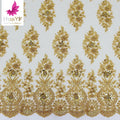 Same Border Luxury Gold Beads Lace Sequins Tulle Fabrics With Shiny Crystal for European Style Dress  HY2052