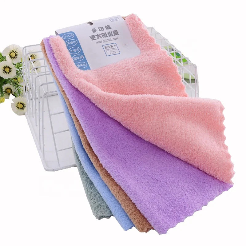 5 Pcs Super Absorbent Coral Fleece Microfiber Dishcloths Quick-Dry Compressed Reusable Kitchen Towels for Home Use