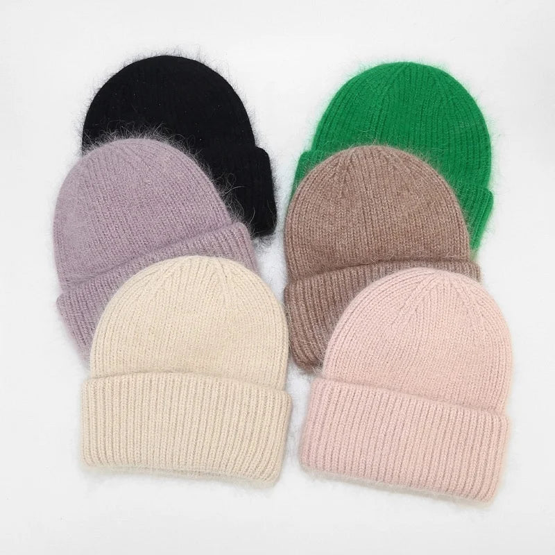 WD-A627 Women's Handmade Knitted Cuffed Beanie Soft Cozy Winter Travel Ear Warm Fluffy Hat