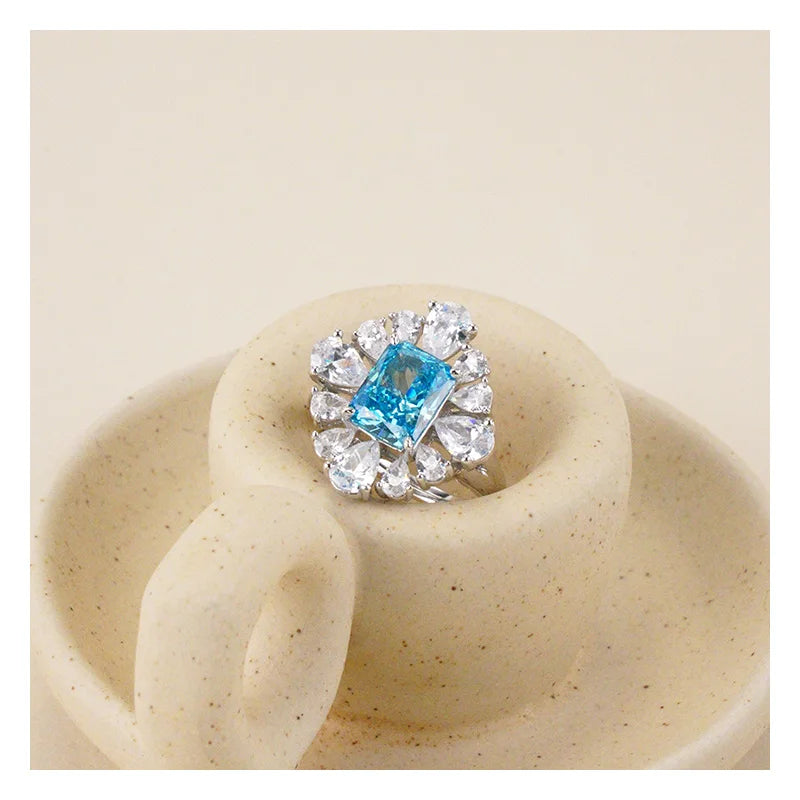Hot Selling 925 Sterling Silver Lab Grown Gemstone Paraiba Woman Ring Christmas Gift for Wedding Fashion Jewelry for Parties