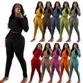 New Sports Set Hot Selling Pit Strip Elastic Yoga Sports Women's Set Long Sleeved Tight Pants Two Piece Set