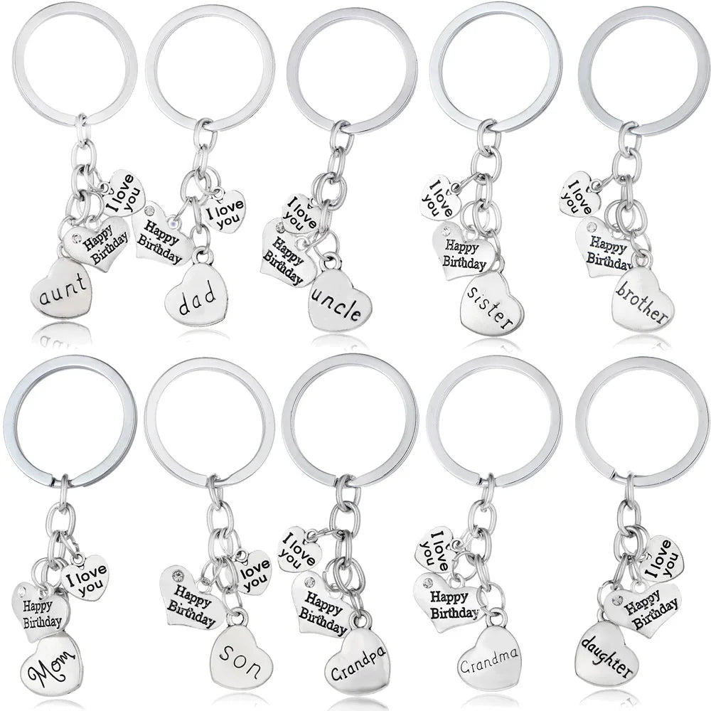 Family Birthday Gift Metal Key Chains Grandpa grandma Mom Dad Aunt Uncle Sister Brother Daughter Son Car Bag Key Chain Holder