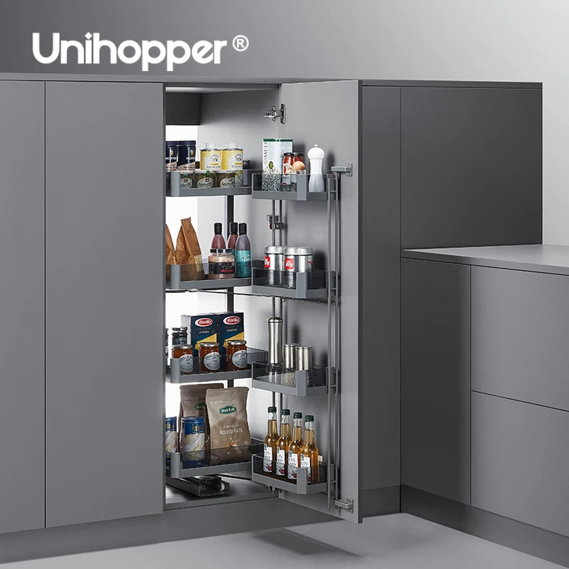 Unihopper Sliding Soft Closing Kitchen 4 Layers Glass Swivel Pull Out Pantry Organizer Unit in Cabinet