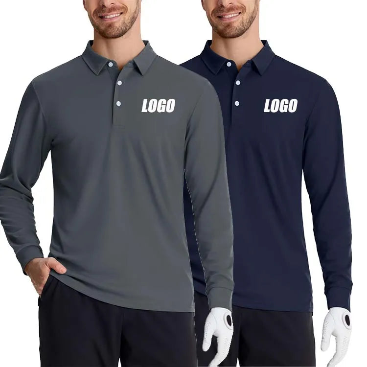 Men's Long Sleeve Breathable Golf for Polo T-Shirt Custom Logo Wholesale Solid Pattern Knitted Fabric