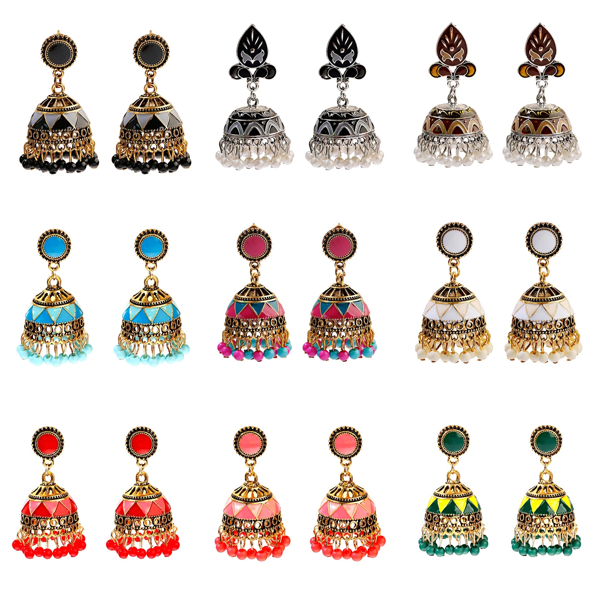 Douvei Fashion 14K Gold Plated Bohemian Drop Enamel Pave Women Boho Stud Earrings Vintage Classic Jewelry Bell Shape Anniversary