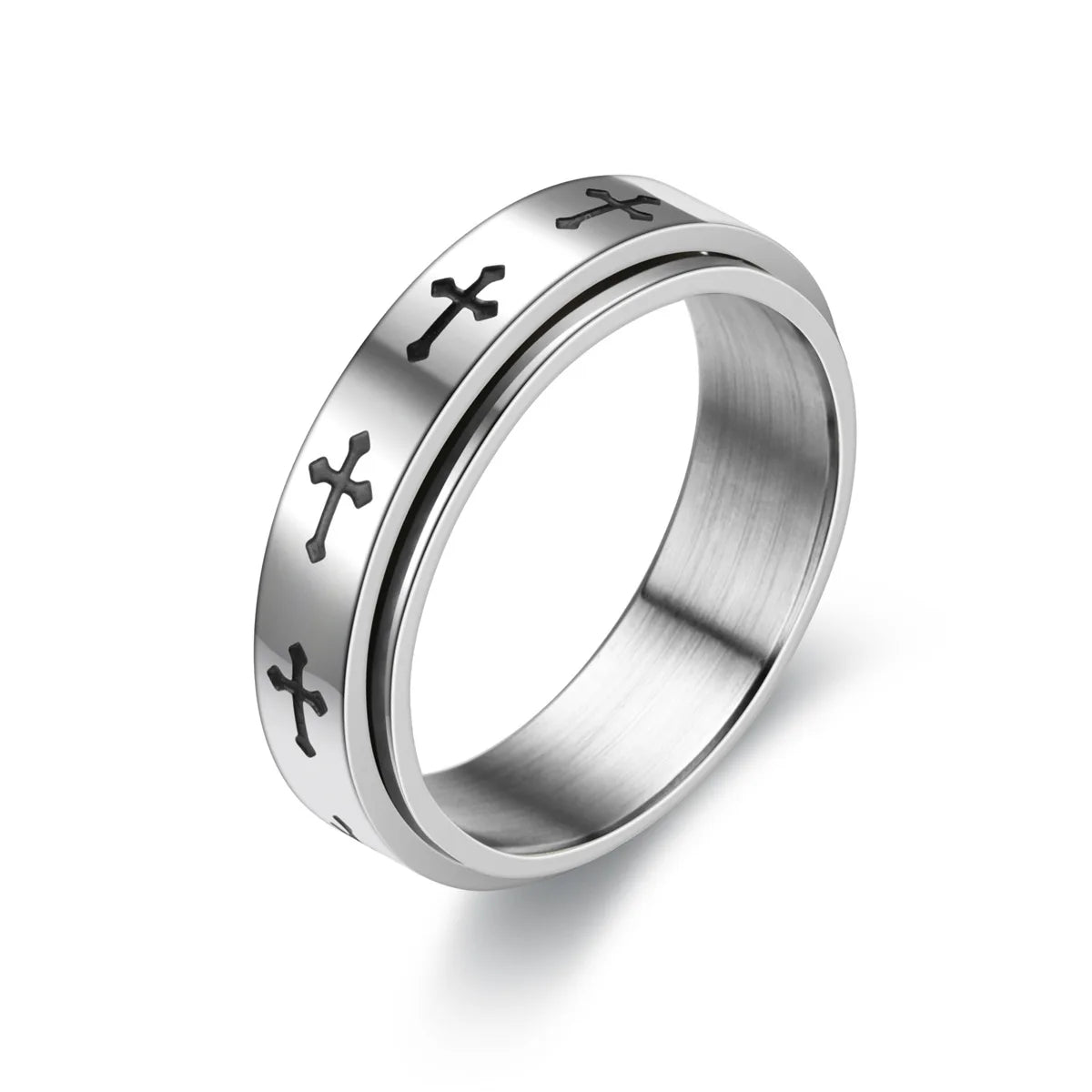 European Personality Fashion Cross Tortoise Rotating Ring Simple Versatile Stainless Steel Anxiety Relief Fidget Rings