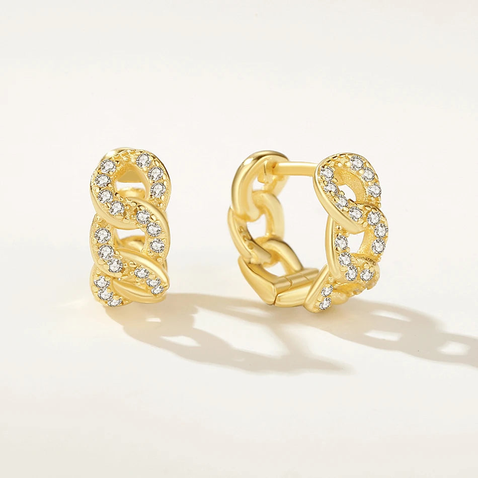 Nagosa Factory Wholesale 925 Sterling Silver 18k Gold Vermeil Cz Link Chain Huggie Hoop Earrings