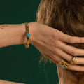2022 Fashion New Stainless Steel 14K Gold Texture Light Luxury Retro Blue Turquoise Open Adjustable Bracelet