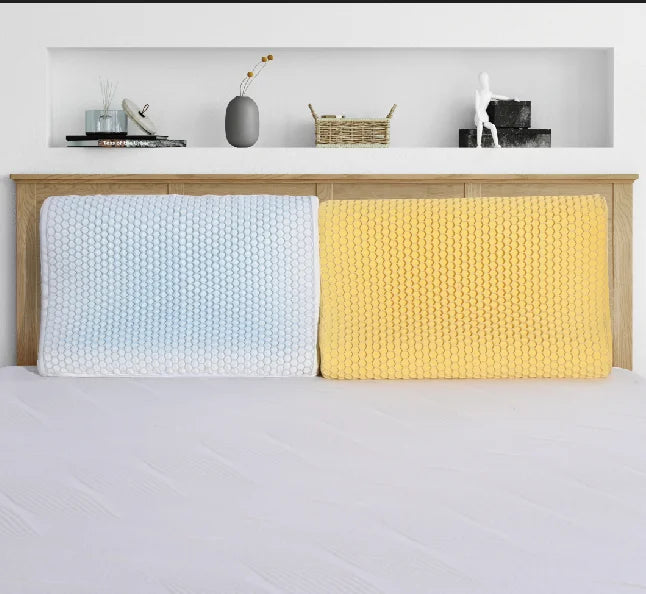 Yellow Honeycomb Grid Oblong Soft Orthopedic Adjustable TPE Memory Foam Pillow with Removable Cover