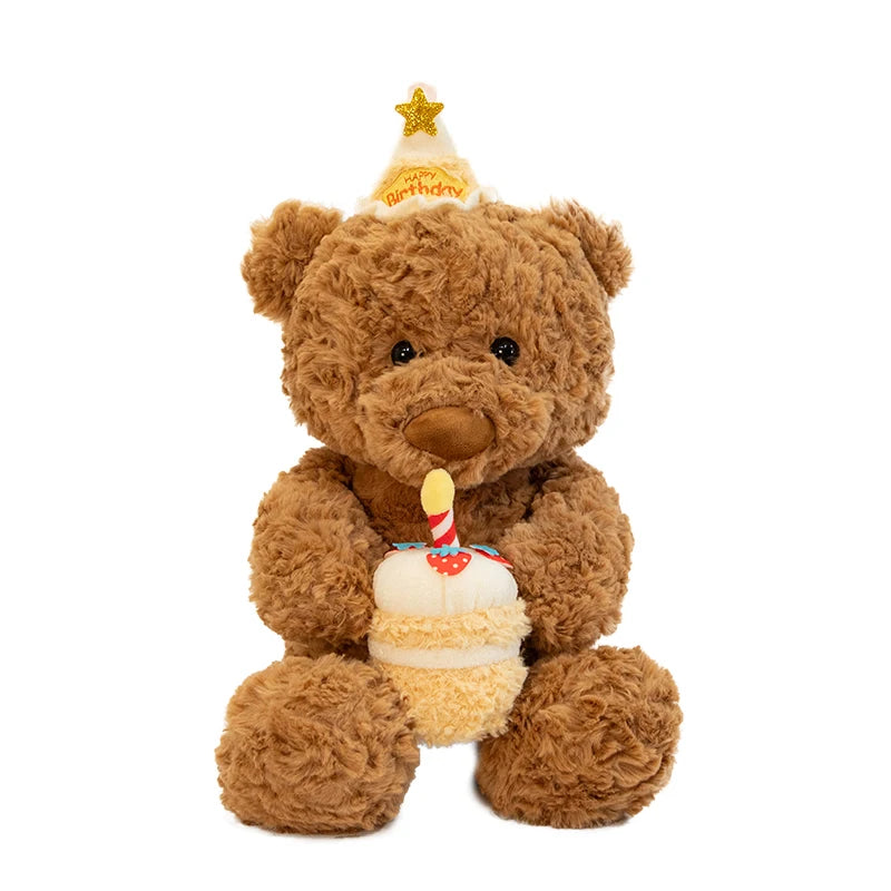 Creative Stuffed Birthday Cake Plush Doll Adorable Teddy Bear Birthday Cake Cuddly Happy Birthday Plush Bear Toys Gift for Kids