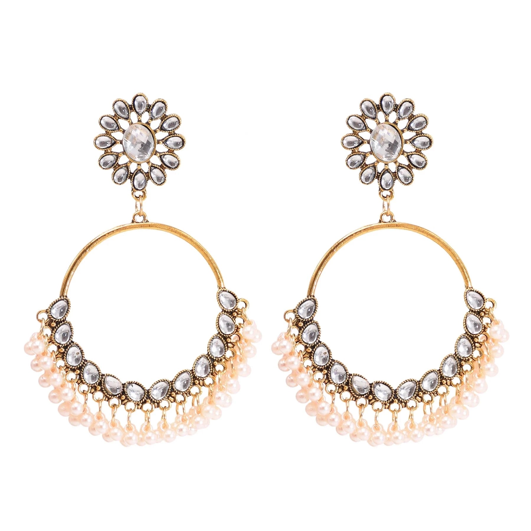 Bohemian Vintage Flower Pearl Tassel Dangle Earrings Design Earring Stud Hoop