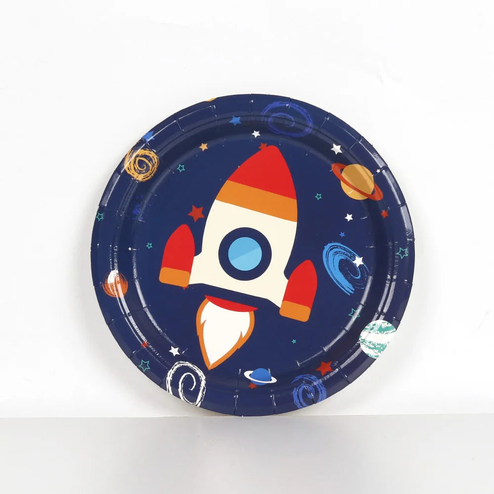 Pafu Kids Astronaut Solar Space Theme Party Supplies Outer Space Birthday Theme 7' Party Cake Paper Plates