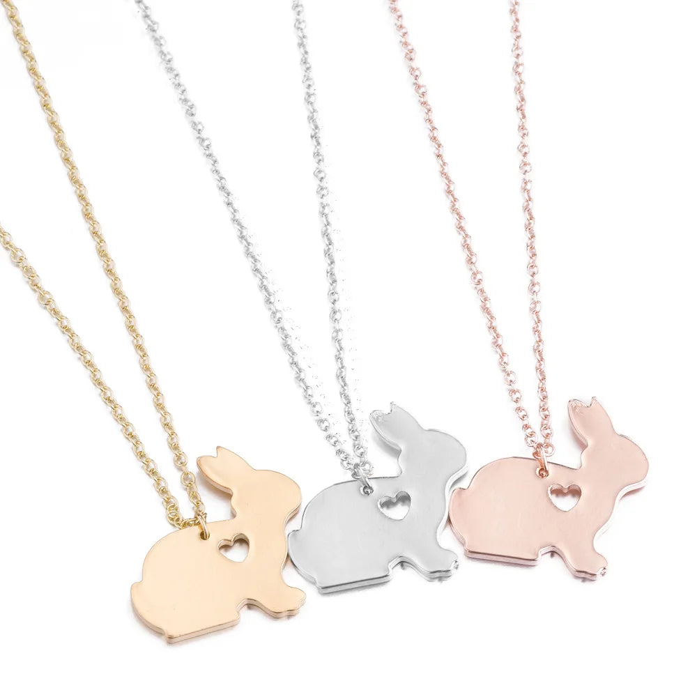 SC Popular Korean Zodiac Necklace Fashion Bunny Stainless Steel Necklace Cute Silver Gold Heart Rabbit Necklace for Teen Girls