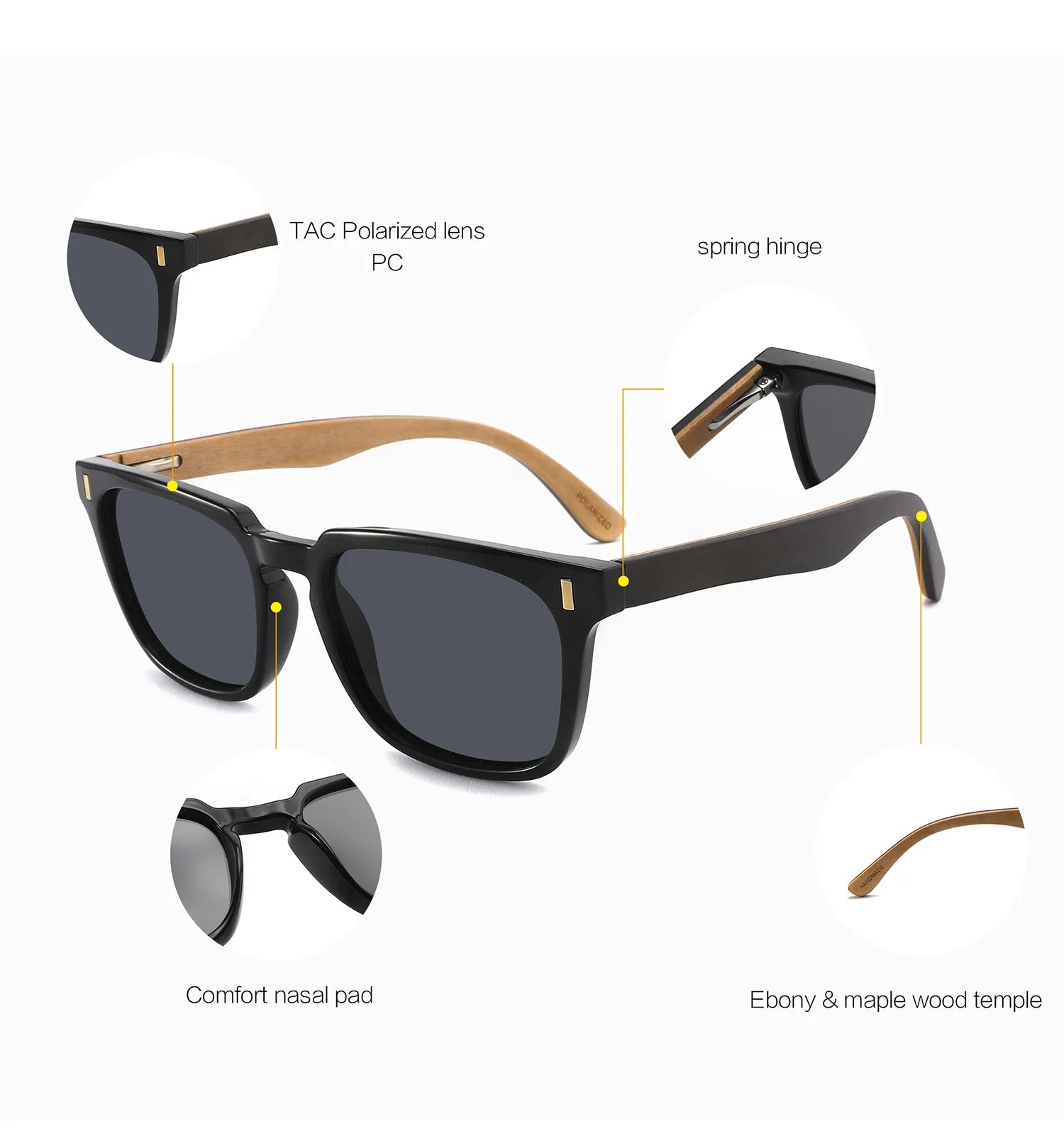 High Quality Walnut Leg Bamboo Wooden Polarized Sunglasses Men Glasses Uv400 Protection Eyewear Wood Arm Sunglasses