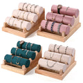 Three-Tier Solid Wood PU Leather Velvet Jade Bangle Bracelet Display Stand Detachable Jewelry Container Holder