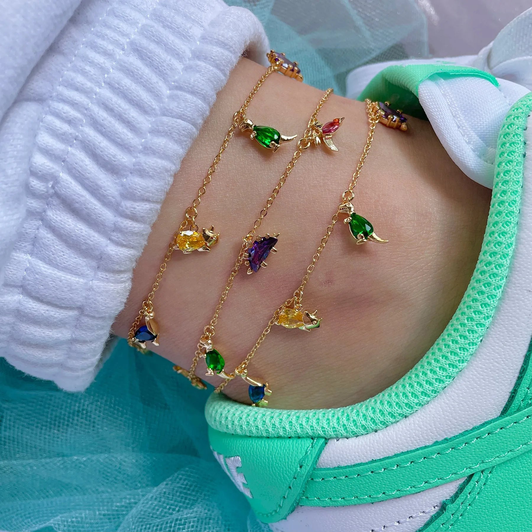 GT Hot Selling Anklets With Charms 2021 New Design Fashion Crystal Dinosaur Anklet Beach Anklets Women
