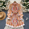 LW0869 2025 New Women'S Senior Sense Stand Collar Lantern Sleeve Print Dress Women Vintage Elegant Dresses for Women