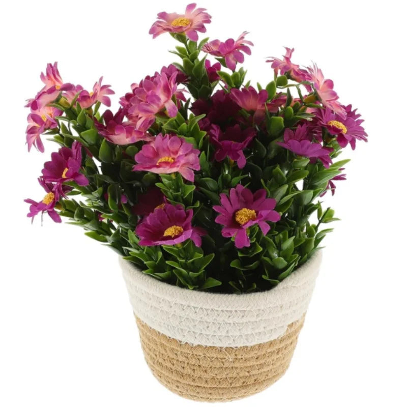 Woven Flower Basket Set Bouquet Ornament Artificial Potted Plant Bonsai for Rustic Home Table Centerpiece Yarn Flower Pot Decor