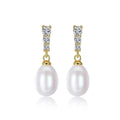 Daidan Luxury Cubic Zircon Sterling Silver 925 Jewelry  Gold Stud Tassel Pearl Earrings