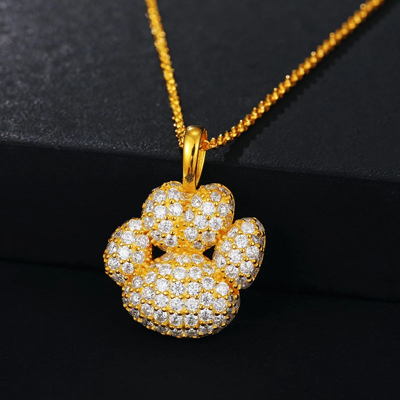 Wholesale Hiphop Jewelry in China Sterling Silver Moissanite Dog Paw Pendant  VVS1 Hiphop Charm Iceout Bling Pendant Necklace