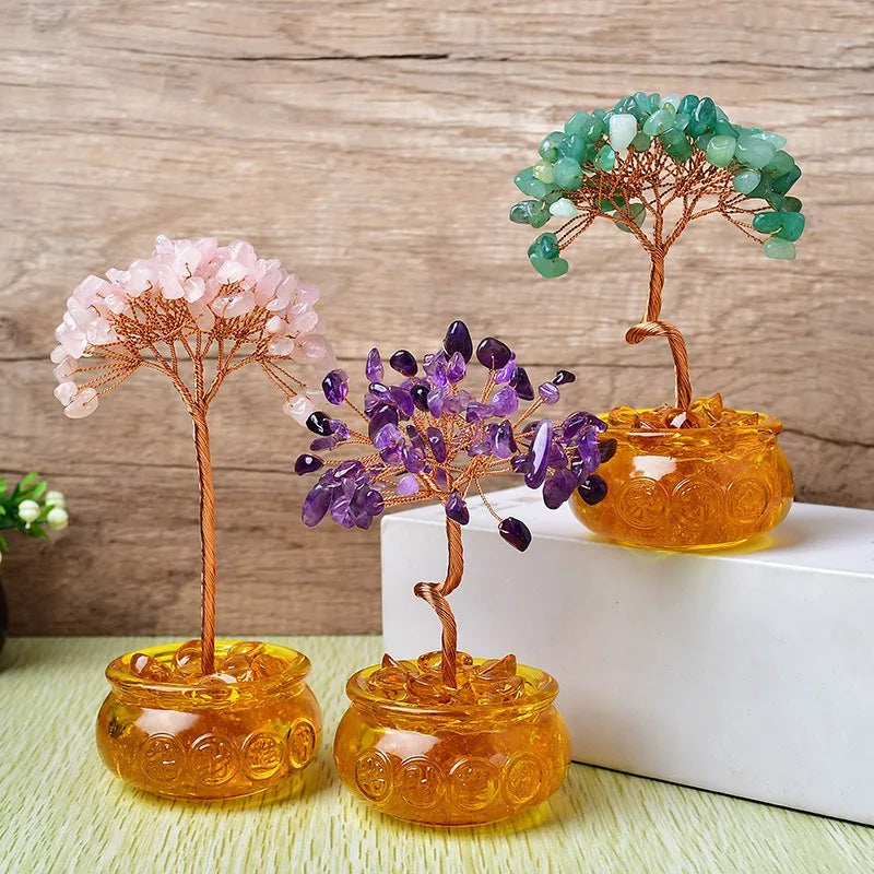 Healing 7 Chakra Crystal Stone Fortune Tree Citrine Chips Gemstone Energy Money Tree Feng Shui Crystal Tree Home Decoration MegaBDM