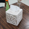 Handmade Boho Decor 100% Cotton Tissue Box Cover & Paper Towel Holder with Macrame Detail for Home Organization