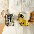 Creative 3D Embossed Dog Mug Office Cup Couple Gold Silver Animal Ceramic Mug  OEM ODM