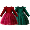 Free Sample Christmas Sequins Dress Kid Winter Long Sleeve Ruffle Tutu Christmas Dresses for Girls
