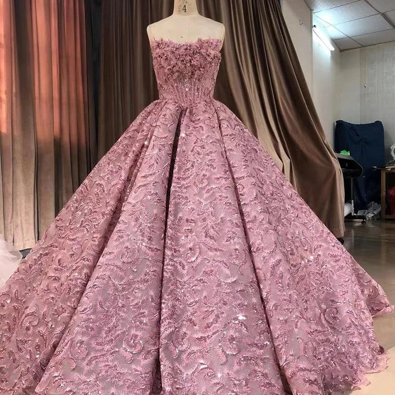 Jancember 7757 Beautiful Pink Off Shoulder Feather Evening Party Gowns Wedding Dress